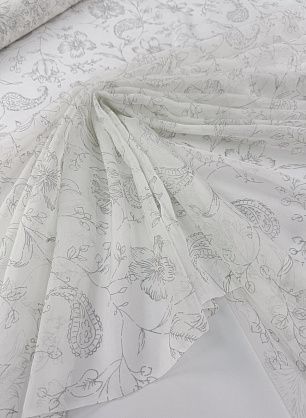 Маркизет (н) серебряный растительный рисунок на белом - в интернет-магазине тканей Тессутидея арт. 10-4748