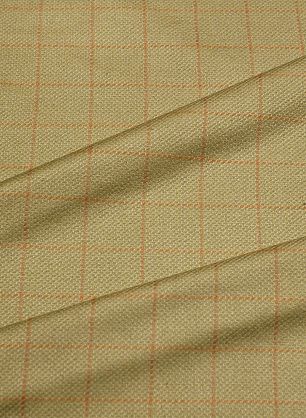Костюмная шерсть+шелк (н) оранжевая клетка на желто-оливковом - в интернет-магазине тканей Тессутидея арт. 05-4894