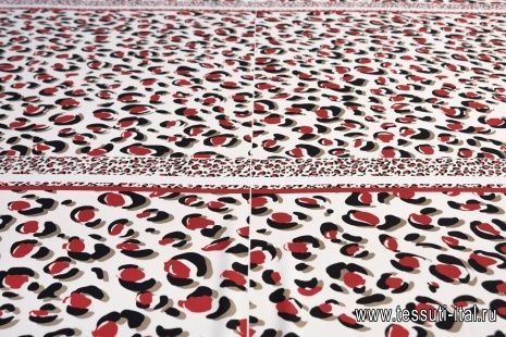 Плательная купон (0,8м) (н) красно-черно-бежевый орнамент на айвори - итальянские ткани Тессутидея арт. 03-6326