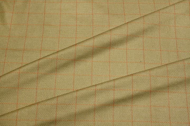 Костюмная шерсть+шелк (н) оранжевая клетка на желто-оливковом - итальянские ткани Тессутидея арт. 05-4894