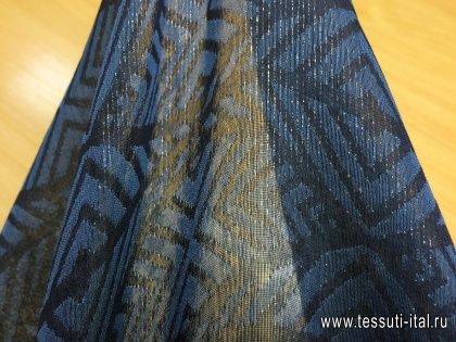 Плательная с люрексом (н) синий геометрический орнамент - итальянские ткани Тессутидея арт. 03-5074