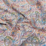 Жаккард стрейч (н) цветные пейсли на белом - итальянские ткани Тессутидея арт. 03-6756