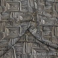 Крепдешин (н) бело-коричневый геометрический принт - итальянские ткани Тессутидея арт. 10-3708