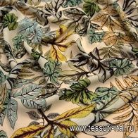 Шифон фактурный (н) растительный орнамент на молочном - итальянские ткани Тессутидея арт. 10-1057
