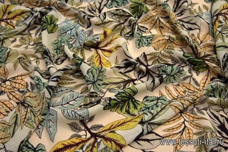 Шифон фактурный (н) растительный орнамент на молочном - итальянские ткани Тессутидея арт. 10-1057