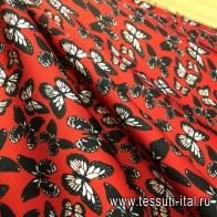Плательная твил (н) черные бабочки на красном Just Cavalli - итальянские ткани Тессутидея арт. 03-5428