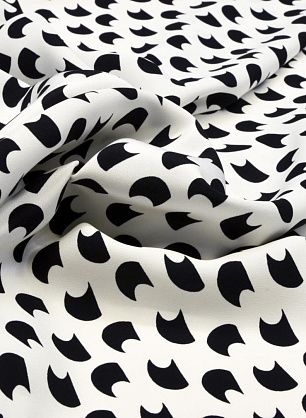 Шелк матовый (н) черный орнамент на белом - в интернет-магазине тканей Тессутидея арт. 02-8114