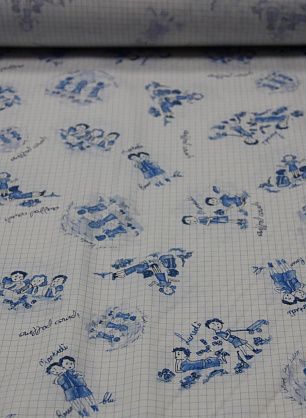 Сорочечная (н) детский орнамент на бело-голубой клетке ш-150см - в интернет-магазине тканей Тессутидея арт. 01-3893