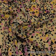 Шифон деворе (н) черно-желто-розовый рисунок на бежевом - итальянские ткани Тессутидея арт. 10-3347
