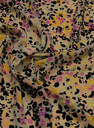 Шифон деворе (н) черно-желто-розовый рисунок на бежевом - в интернет-магазине тканей Тессутидея арт. 10-3347