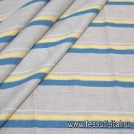 Хлопок (н) сине-желтая полоска на сером меланже - итальянские ткани Тессутидея арт. 01-6024