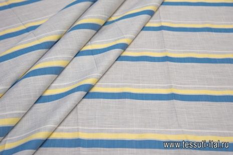 Хлопок (н) сине-желтая полоска на сером меланже - итальянские ткани Тессутидея арт. 01-6024