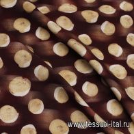 Плательная вискоза (н) бежевый стилизованный горох на бордовом - итальянские ткани Тессутидея арт. 04-1798
