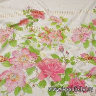 Шитье (н) розово-зеленый бордюр из цветов на айвори - итальянские ткани Тессутидея арт. 01-7148