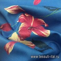 Плательная (н) крупный цветочный орнамент на светло-синем - итальянские ткани Тессутидея арт. 01-4144