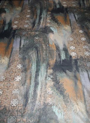 Плащевая (н) бежево-зеленый орнамент ш-150см - в интернет-магазине тканей Тессутидея арт. 11-0316