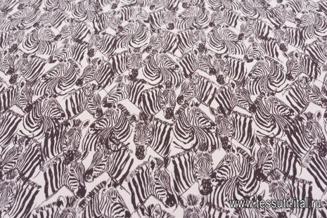 Плательная вискоза (н) коричневые зебры на белом - итальянские ткани Тессутидея арт. 04-1478