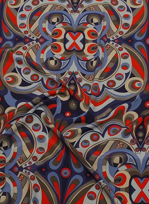 Крепдешин купон (0,95м) (н) красно-сине-голубой рисунок - в интернет-магазине тканей Тессутидея арт. 10-3977