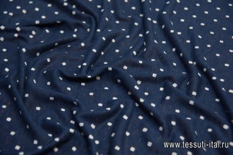 Трикотаж льняной (н) белые квадраты на темно-синем - итальянские ткани Тессутидея арт. 12-1000