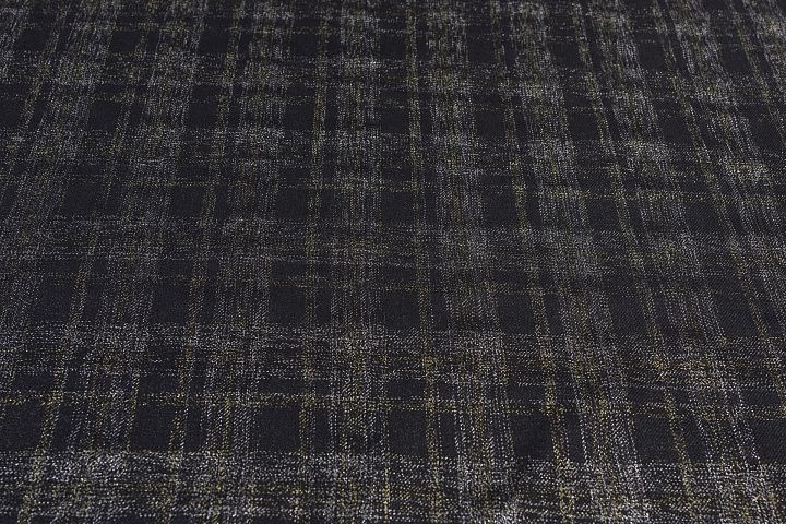 Лен костюмный с люрексом (н) серебряно-золотая клетка из люрекса на черном - итальянские ткани Тессутидея арт. 16-0731