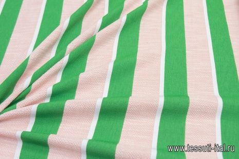 Плательная стрейч (н) розово-зелено-белая полоска - итальянские ткани Тессутидея арт. 03-6609