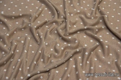Трикотаж льняной (н) белые квадраты на светло-коричневом - итальянские ткани Тессутидея арт. 12-1001