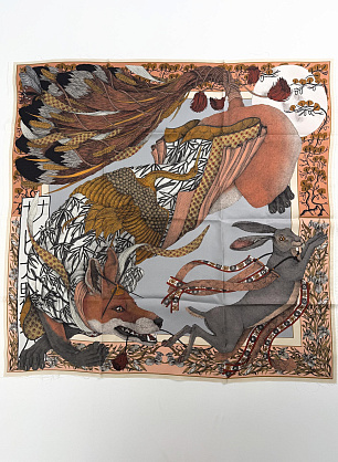 Шелк купон-платок 90*90см с лисой - итальянские ткани Тессутидея.
