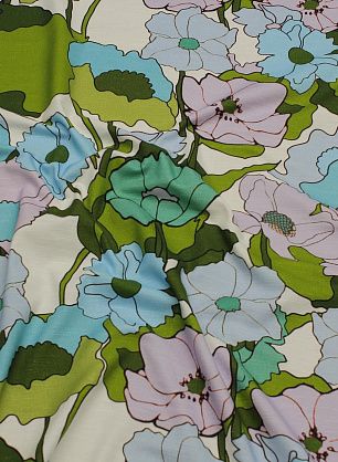 Хлопок костюмный (н) розово-зелено-голубой крупный растительный рисунок - в интернет-магазине тканей Тессутидея арт. 01-7214