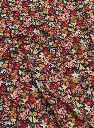 Плательная вискоза (н) яркий цветочный рисунок на темно-синем - в интернет-магазине тканей Тессутидея арт. 04-1796