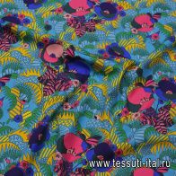 Хлопок (н) яркий растительный рисунок на бирюзовом - итальянские ткани Тессутидея арт. 01-7320