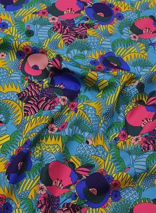 Хлопок (н) яркий растительный рисунок на бирюзовом - в интернет-магазине тканей Тессутидея арт. 01-7320