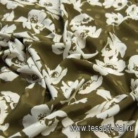 Шелк дама (н) горох и белый цветочный орнамент на хаки - итальянские ткани Тессутидея арт. 10-0895