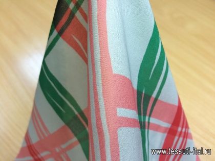 Крепдешин (н) розово-зеленая стилизованная клетка - итальянские ткани Тессутидея арт. 02-7078