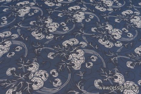 Батист (н) бежево-черный цветочный рисунок на темно-синем - итальянские ткани Тессутидея арт. 01-7053
