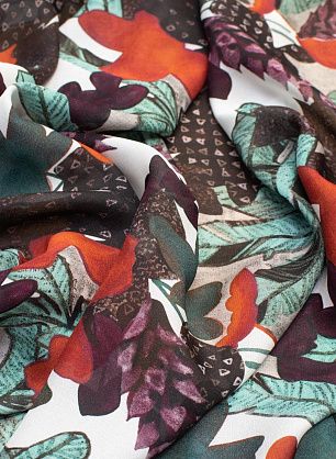 Крепжоржет (н) коричнево-зелено-бордовая растительная абстракция - в интернет-магазине тканей Тессутидея арт. 02-9019