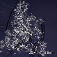 Шелк твил купон (2,1м) (н) белый растительный рисунок и птицы на темно-синем - итальянские ткани Тессутидея арт. 10-3835