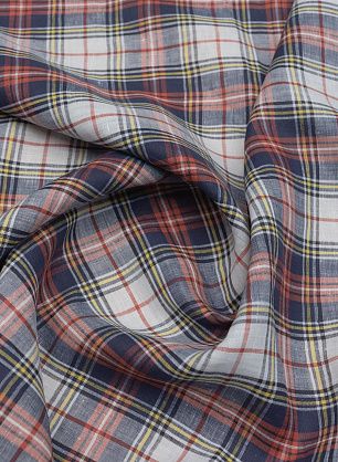 Лен (н) сине-бело-красно-желтая клетка - в интернет-магазине тканей Тессутидея арт. 16-0812