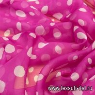 Шифон (н) белый стилизованный горох на розовом в стиле Saint Laurent - итальянские ткани Тессутидея арт. 02-8811