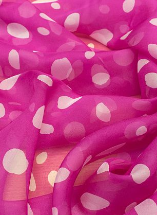 Шифон (н) белый стилизованный горох на розовом в стиле Saint Laurent - в интернет-магазине тканей Тессутидея арт. 02-8811