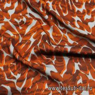 Шелк атлас стрейч (н) коричнево-оранжевый рисунок на мятном - итальянские ткани Тессутидея арт. 10-3736