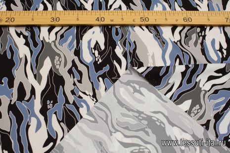 Плащевая с водоотталкивающим покрытием (о) черно-бело-голубой рисунок - итальянские ткани Тессутидея арт. 11-0477