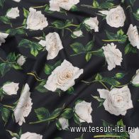 Хлопок (н) белые розы на черном - итальянские ткани Тессутидея арт. 01-6951