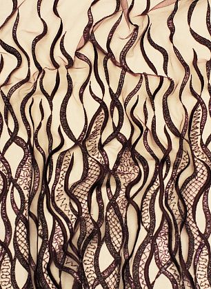 Кружевное полотно расшитое стеклярусом и пайетками (о) бордовое - в интернет-магазине тканей Тессутидея арт. 03-6932