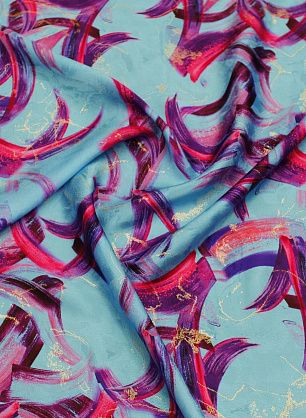 Шелк филькупе с люрексом (н) розово-фиолетовый рисунок на ярко-голубом - в интернет-магазине тканей Тессутидея арт. 10-3748