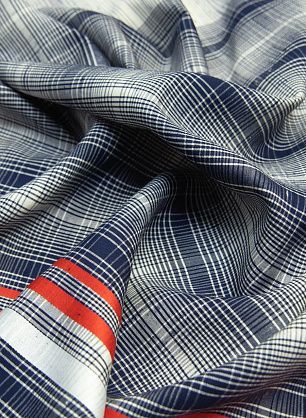 Лен (н) сине-белая полоска/сине-красно-белая клетка - в интернет-магазине тканей Тессутидея арт. 16-0538