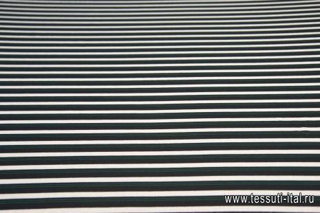 Трикотаж хлопок (н) серо-бело-зеленая полоска - итальянские ткани Тессутидея арт. 12-0972