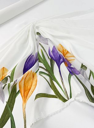 Плательная вискоза (н) бордюр из полевых цветов на белом - в интернет-магазине тканей Тессутидея арт. 04-1821