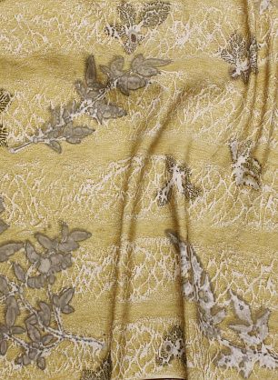Шелк+хлопок батик ручная работа (н) растительная абстракция на бежево-горчичном меланже - в интернет-магазине тканей Тессутидея арт. 10-4165