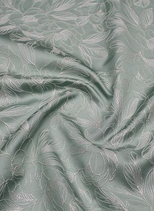 Жаккард (н) белый растительный рисунок на мятном - в интернет-магазине тканей Тессутидея арт. 03-7397