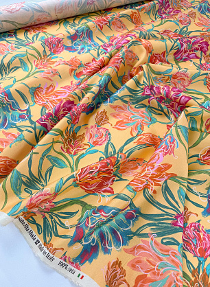 Шелк фактурный (н) яркий цветочный рисунок на желтом - в интернет-магазине тканей Тессутидея арт. 10-5157